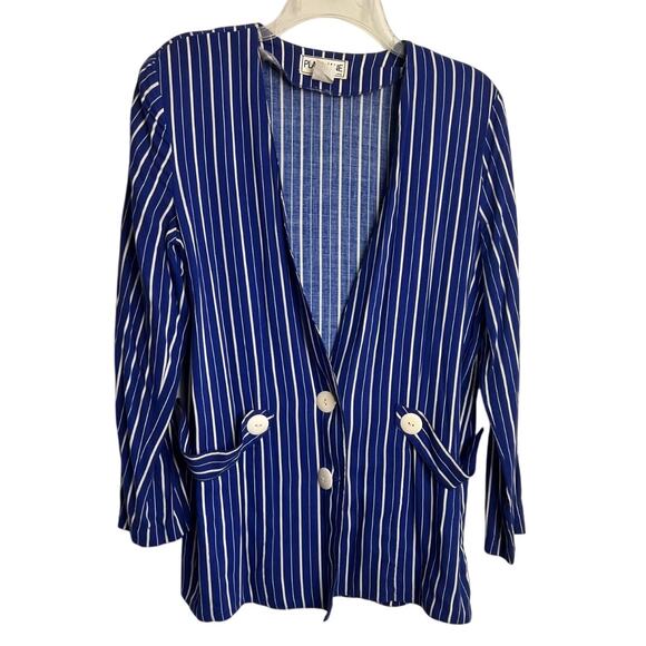 Vintage 90s Striped Jacket Blazer Womens Sz 5 Royal Blue White Striped - Picture 1 of 7